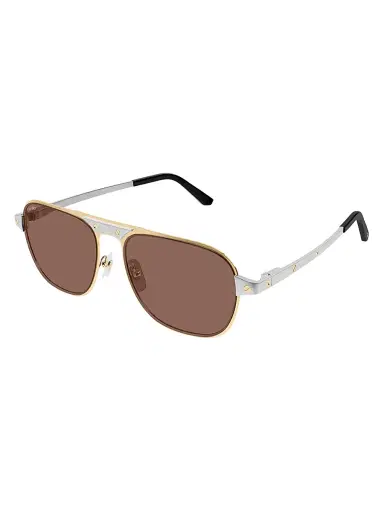 Cartier Men's Santos Evolution 58MM Navigator Sunglasses - Silver Gold Brown | Thumbnail 1