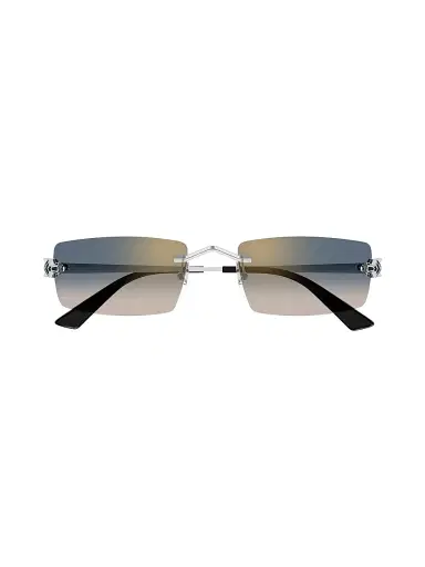 Cartier Women's Panthère Classic 55MM 24K-Gold-Plated Rectangular Sunglasses - Silver Black | Thumbnail 3