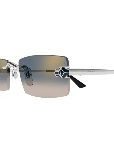 Cartier Women's Panthère Classic 55MM 24K-Gold-Plated Rectangular Sunglasses - Silver Black | Thumbnail 4
