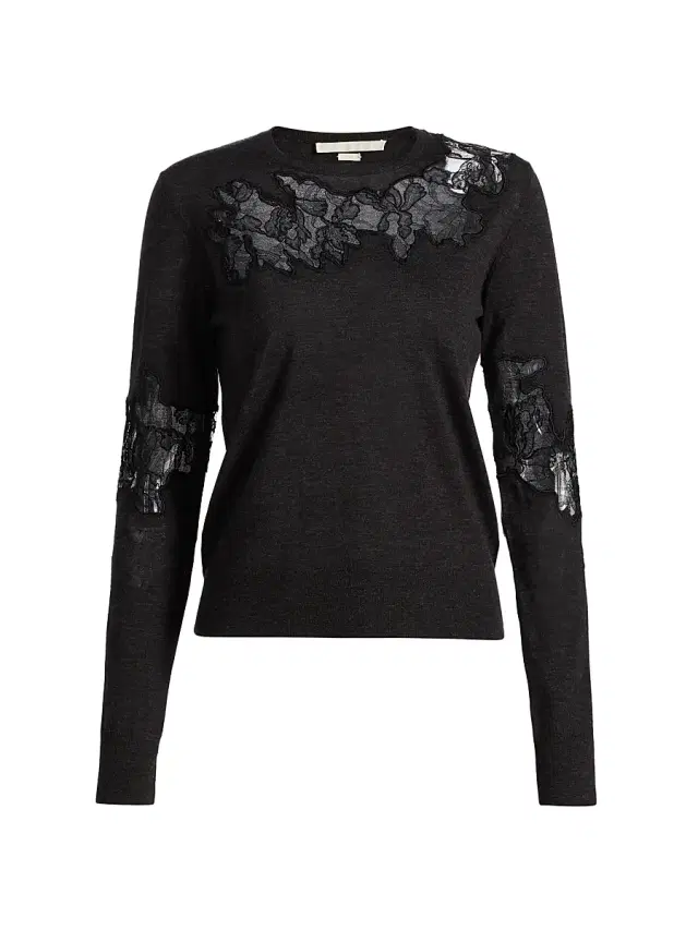 Jason Wu Collection Women's Lace Wool Crewneck Sweater - Graphite