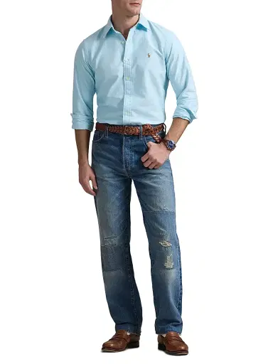 Polo Ralph Lauren Men's Custom-Fit Gingham Cotton Oxford Shirt - Aegean Blue - Size XXL | Thumbnail 2 Polo Ralph Lauren Men's Custom-Fit Gingham Cotton Oxford Shirt - Aegean Blue - Size XXL | Thumbnail 2