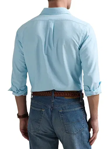 Polo Ralph Lauren Men's Custom-Fit Gingham Cotton Oxford Shirt - Aegean Blue - Size XXL | Thumbnail 4 Polo Ralph Lauren Men's Custom-Fit Gingham Cotton Oxford Shirt - Aegean Blue - Size XXL | Thumbnail 4