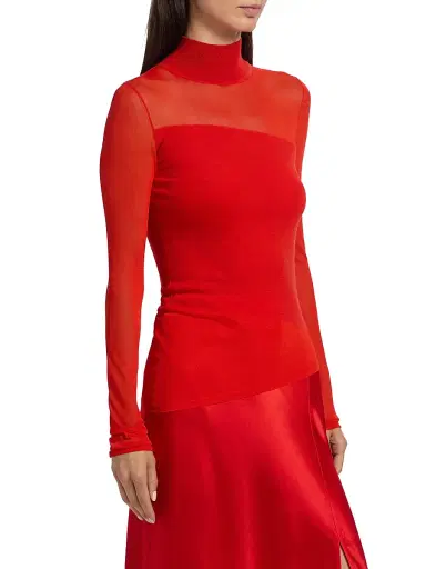 Jason Wu Collection Women's Sheer Merino Wool Asymmetric Top - Papaya | Thumbnail 4 Jason Wu Collection Women's Sheer Merino Wool Asymmetric Top - Papaya | Thumbnail 4
