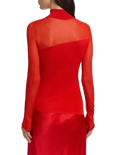 Jason Wu Collection Women's Sheer Merino Wool Asymmetric Top - Papaya | Thumbnail 5 Jason Wu Collection Women's Sheer Merino Wool Asymmetric Top - Papaya | Thumbnail 5
