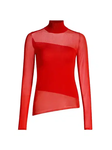 Jason Wu Collection Women's Sheer Merino Wool Asymmetric Top - Papaya | Thumbnail 1 Jason Wu Collection Women's Sheer Merino Wool Asymmetric Top - Papaya | Thumbnail 1