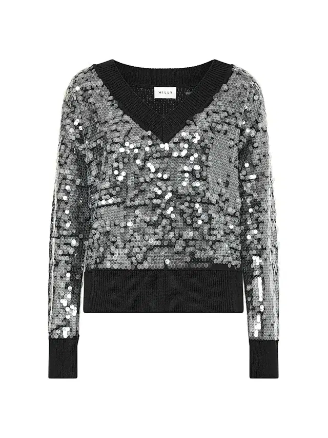 Milly Women's Ilaria Sequined V-Neck Sweater - Black