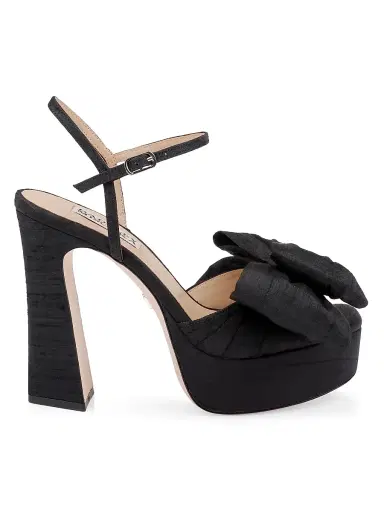 BADGLEY MISCHKA Women's Oliva 85MM Silk Bow Sandals - Black Silk - Size 9 | Thumbnail 1 BADGLEY MISCHKA Women's Oliva 85MM Silk Bow Sandals - Black Silk - Size 9 | Thumbnail 1