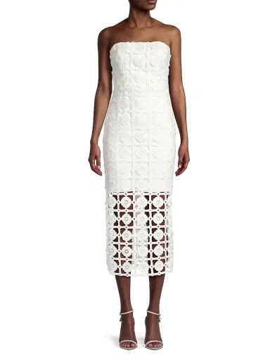 Milly Women's Kait Strapless Tiled Lace Midi-Dress - White - Size 12 | Thumbnail 3 Milly Women's Kait Strapless Tiled Lace Midi-Dress - White - Size 12 | Thumbnail 3