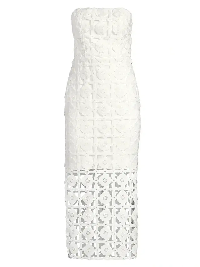 Milly Women's Kait Strapless Tiled Lace Midi-Dress - White