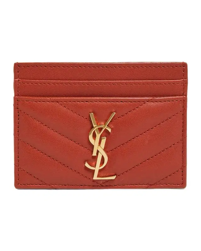 Saint Laurent Cassandre YSL Monogram Card Case in Quilted Smooth Leather