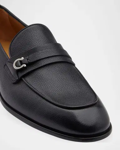 Ferragamo Men 's Desio Gancio Ornament Grained Leather Penny Loafers | Thumbnail 5 Ferragamo Men 's Desio Gancio Ornament Grained Leather Penny Loafers | Thumbnail 5
