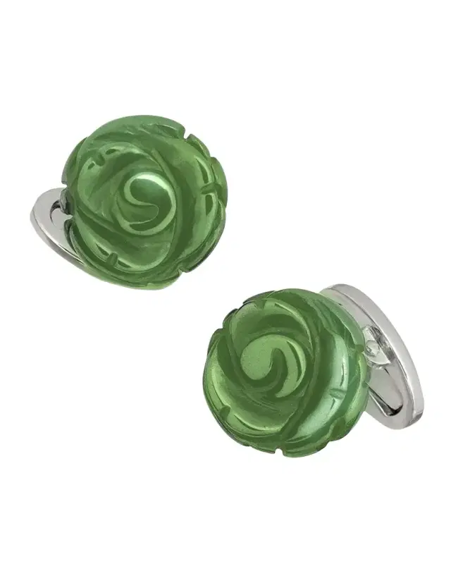 Men 's Hand-Carved Green Onyx Sterling Silver Cufflinks