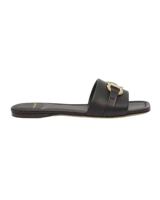 Ferragamo Leah Gancini Bit Leather Slide Sandals