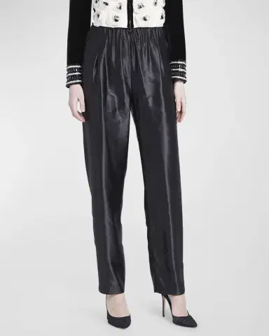 Giorgio Armani Metallic Linen-Silk Straight-Leg Pull-On Trousers | Thumbnail 2 Giorgio Armani Metallic Linen-Silk Straight-Leg Pull-On Trousers | Thumbnail 2