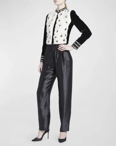 Giorgio Armani Metallic Linen-Silk Straight-Leg Pull-On Trousers | Thumbnail 3 Giorgio Armani Metallic Linen-Silk Straight-Leg Pull-On Trousers | Thumbnail 3