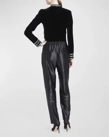 Giorgio Armani Metallic Linen-Silk Straight-Leg Pull-On Trousers | Thumbnail 4 Giorgio Armani Metallic Linen-Silk Straight-Leg Pull-On Trousers | Thumbnail 4