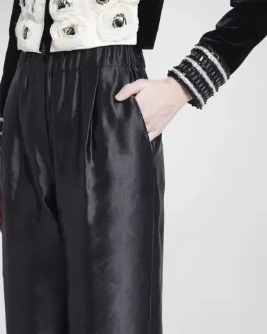 Giorgio Armani Metallic Linen-Silk Straight-Leg Pull-On Trousers | Thumbnail 5 Giorgio Armani Metallic Linen-Silk Straight-Leg Pull-On Trousers | Thumbnail 5