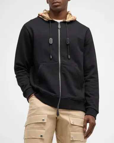Burberry Men's Samuel Full-Zip Check Hoodie | Thumbnail 2 Burberry Men's Samuel Full-Zip Check Hoodie | Thumbnail 2