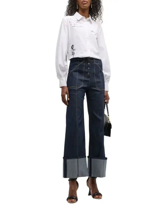 Cinq a Sept Benji Cuffed Ankle Topstitched Denim Pants