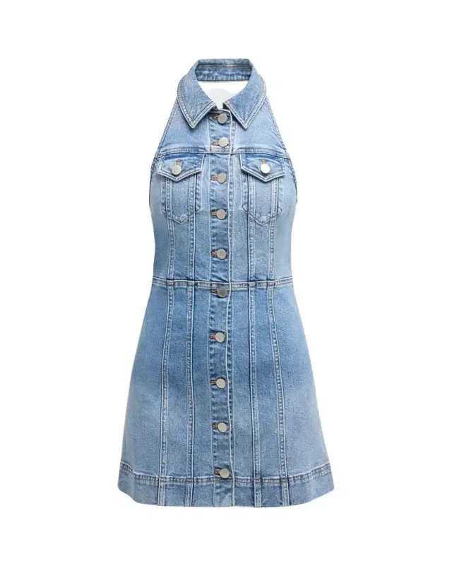 ALICE + OLIVIA Kendall Denim Halter Mini Dress