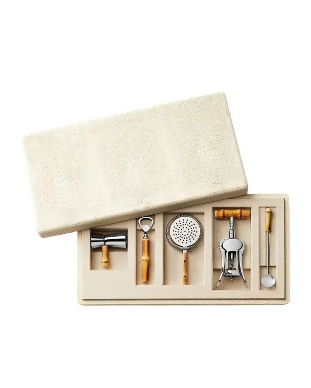AERIN Faux Shagreen Bamboo Bar Set