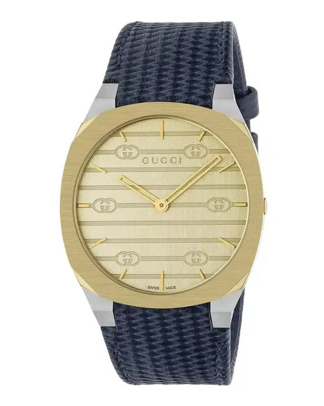 Gucci 25H Leather-Strap Watch, 38mm