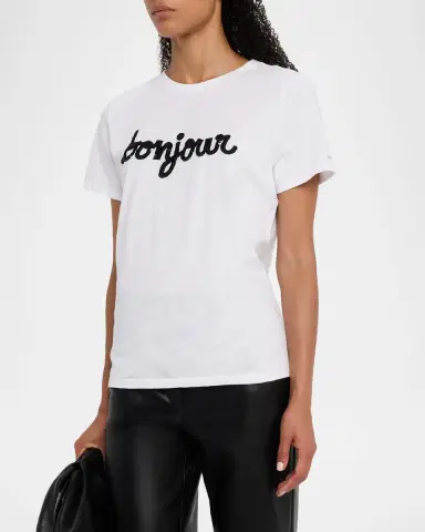 Cinq à Sept Bonjour Fringe Embroidered Shrunken T-Shirt | Thumbnail 3