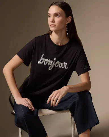 Cinq à Sept Bonjour Fringe Embroidered Shrunken T-Shirt | Thumbnail 4