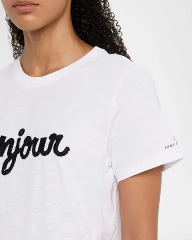 Cinq à Sept Bonjour Fringe Embroidered Shrunken T-Shirt | Thumbnail 5