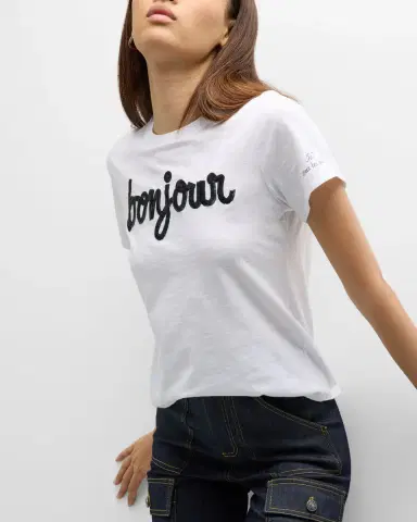 Cinq à Sept Bonjour Fringe Embroidered Shrunken T-Shirt | Thumbnail 7