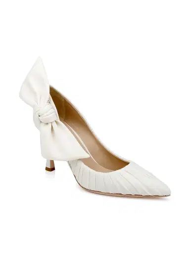 BADGLEY MISCHKA Women's Vanesa 85MM Pleated Satin Pumps - Ivory Fabric - Size 11 | Thumbnail 2