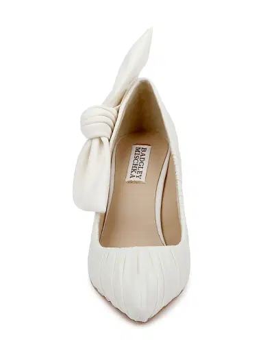 BADGLEY MISCHKA Women's Vanesa 85MM Pleated Satin Pumps - Ivory Fabric - Size 11 | Thumbnail 4