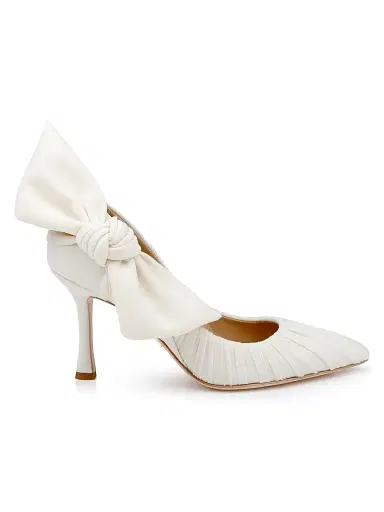 BADGLEY MISCHKA Women's Vanesa 85MM Pleated Satin Pumps - Ivory Fabric - Size 11 | Thumbnail 1