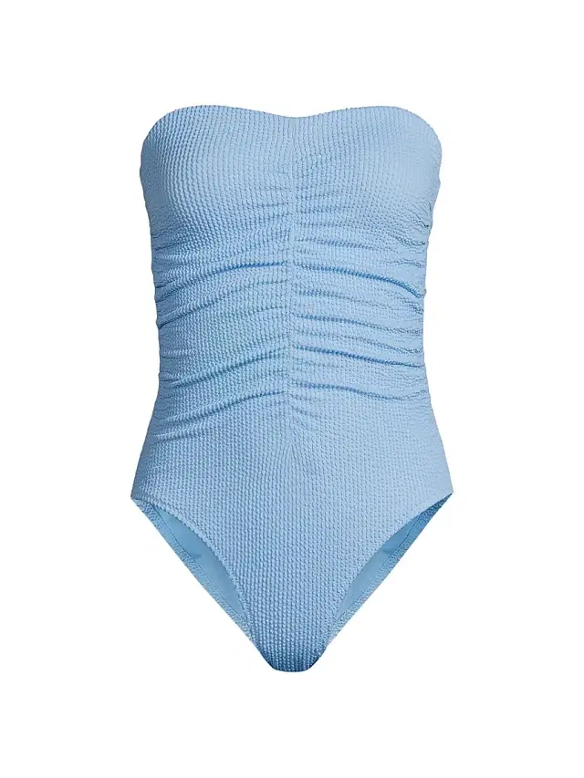 Milly Women's Textured Ruched Strapless One-Piece Swimsuit - Light Blue