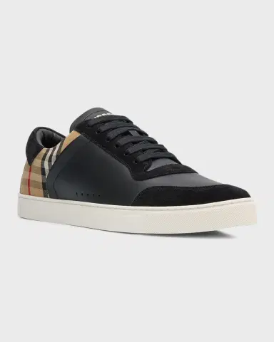 Burberry Men's Stevie Leather and Check Low-Top Sneakers | Thumbnail 3 Burberry Men's Stevie Leather and Check Low-Top Sneakers | Thumbnail 3
