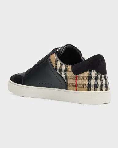 Burberry Men's Stevie Leather and Check Low-Top Sneakers | Thumbnail 4 Burberry Men's Stevie Leather and Check Low-Top Sneakers | Thumbnail 4