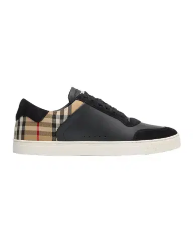 Burberry Men's Stevie Leather and Check Low-Top Sneakers | Thumbnail 1 Burberry Men's Stevie Leather and Check Low-Top Sneakers | Thumbnail 1