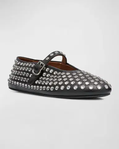 Alaïa Leather Mary Jane Flats With Allover Studs | Thumbnail 3