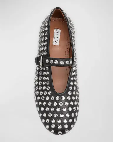 Alaïa Leather Mary Jane Flats With Allover Studs | Thumbnail 5