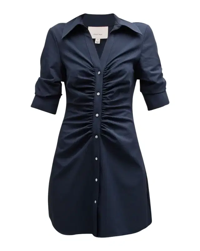 Cinq a Sept Elina Ruched Button-Front Mini Dress