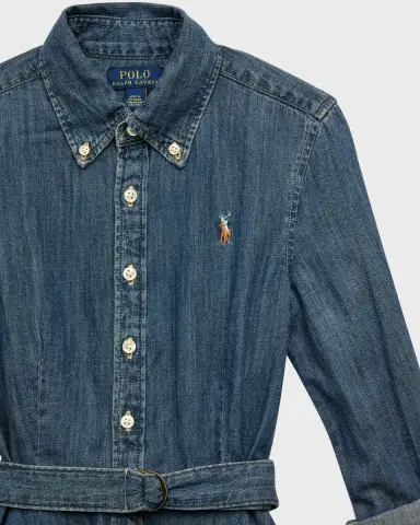 Polo Ralph Lauren Girl 's Denim Belted Shirt Dress | Thumbnail 3