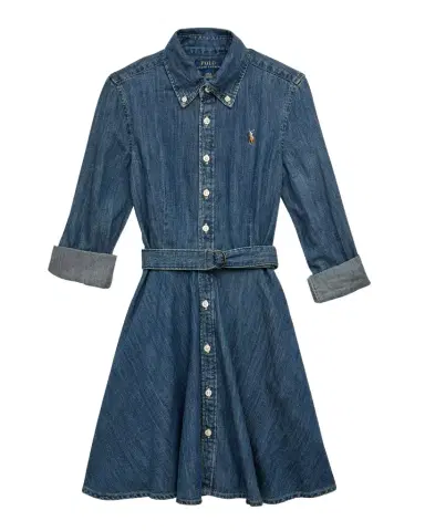 Polo Ralph Lauren Girl 's Denim Belted Shirt Dress | Thumbnail 1