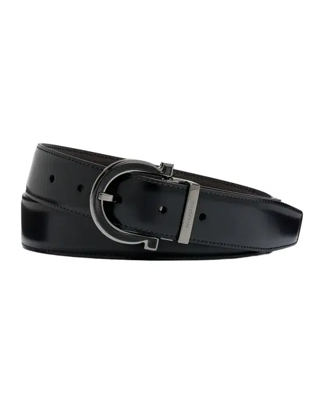Men 's Reversible Gancio-Buckle Leather Belt