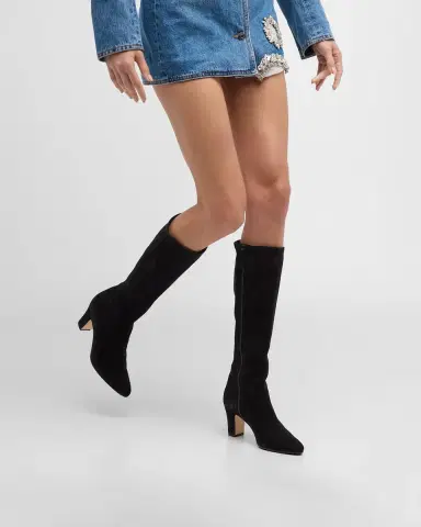 Manolo Blahnik Pitana Suede Block-Heel Knee Boots | Thumbnail 2