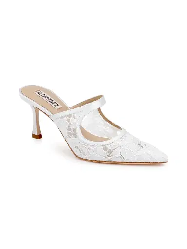 BADGLEY MISCHKA Women's Oaklyn 75MM Lace Mules - White Satin - Size 11 | Thumbnail 2 BADGLEY MISCHKA Women's Oaklyn 75MM Lace Mules - White Satin - Size 11 | Thumbnail 2