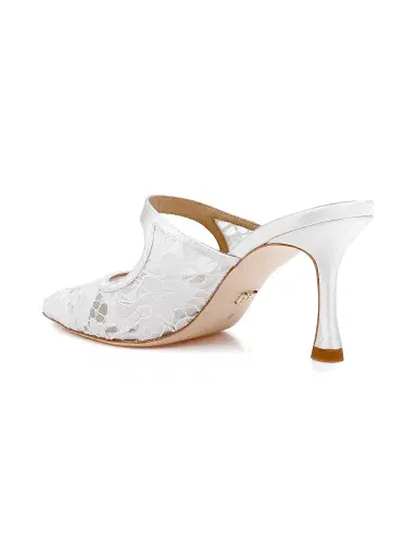 BADGLEY MISCHKA Women's Oaklyn 75MM Lace Mules - White Satin - Size 11 | Thumbnail 3 BADGLEY MISCHKA Women's Oaklyn 75MM Lace Mules - White Satin - Size 11 | Thumbnail 3