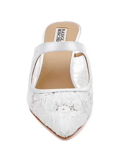BADGLEY MISCHKA Women's Oaklyn 75MM Lace Mules - White Satin - Size 11 | Thumbnail 5 BADGLEY MISCHKA Women's Oaklyn 75MM Lace Mules - White Satin - Size 11 | Thumbnail 5