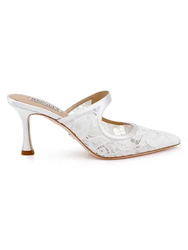 BADGLEY MISCHKA Women's Oaklyn 75MM Lace Mules - White Satin - Size 11 | Thumbnail 1 BADGLEY MISCHKA Women's Oaklyn 75MM Lace Mules - White Satin - Size 11 | Thumbnail 1