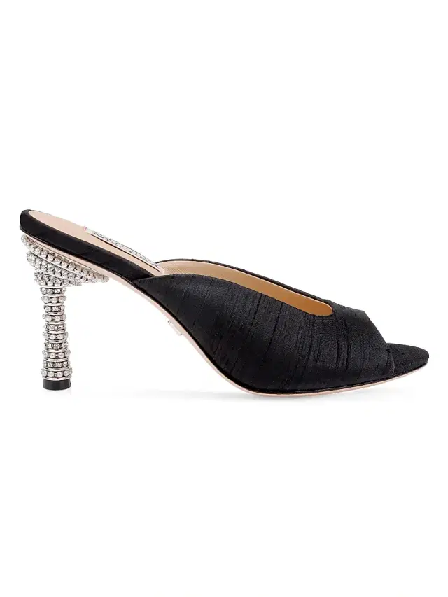 Women's Oakdale 85MM Embellished Heel Silk Sandals - Black Silk