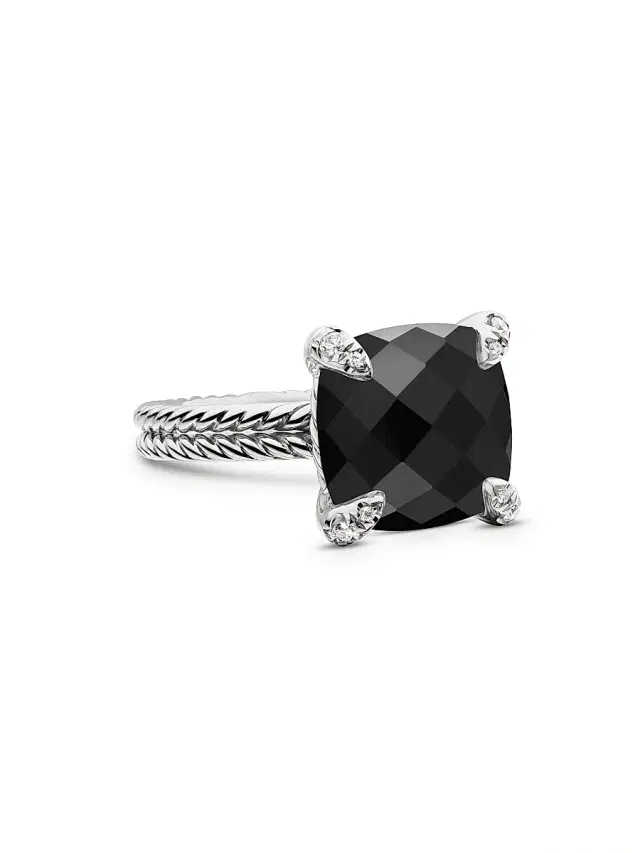 Women's Chatelaine Ring in Sterling Silver - Black Onyx
